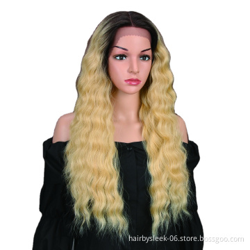 MAGIC 13X4 Noble Lace Front Wigs Wholesale Heat Resistant Water Wave With Bang Long Wigs Ombre Blonde Synthetic Lace Frontal Wig